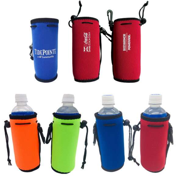 Neoprene Water Bottle Insulator with Drawstring Closure and Carabiner