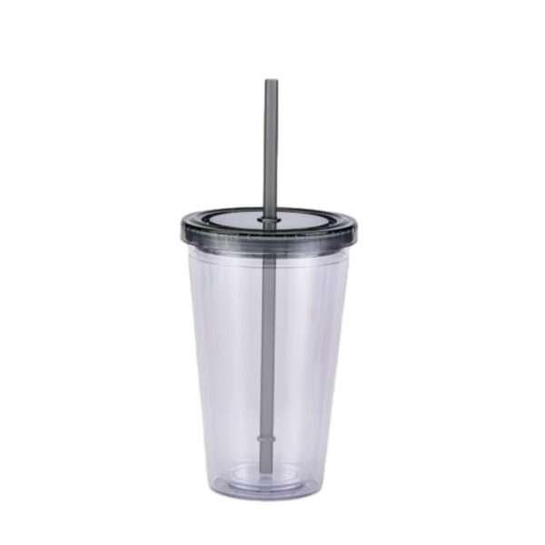 A 16-ounce double-wall acrylic tumbler with a screw-on lid and matching straw. Perfect for keeping drinks cold and promoting your brand.