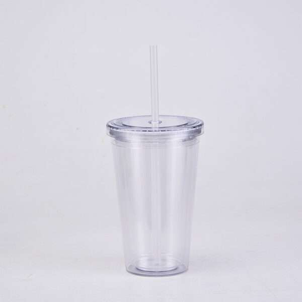 A 16-ounce double-wall acrylic tumbler with a screw-on lid and matching straw. Perfect for keeping drinks cold and promoting your brand.