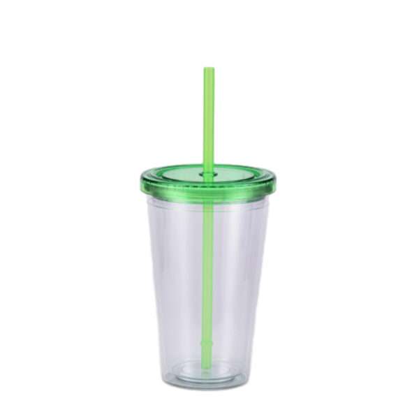 A 16-ounce double-wall acrylic tumbler with a screw-on lid and matching straw. Perfect for keeping drinks cold and promoting your brand.