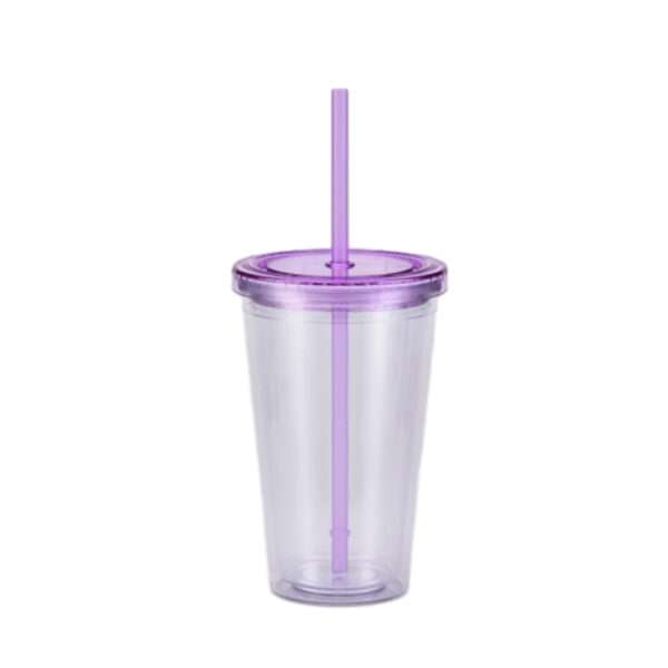 A 16-ounce double-wall acrylic tumbler with a screw-on lid and matching straw. Perfect for keeping drinks cold and promoting your brand.