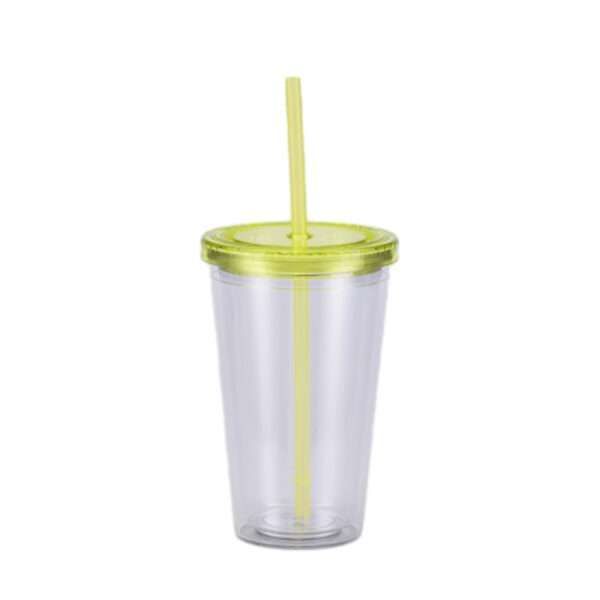 A 16-ounce double-wall acrylic tumbler with a screw-on lid and matching straw. Perfect for keeping drinks cold and promoting your brand.