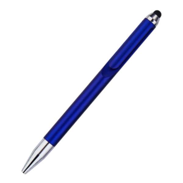 Versatile DualTask Twist-Action Stylus Pen in multiple colors with customizable logo imprint.