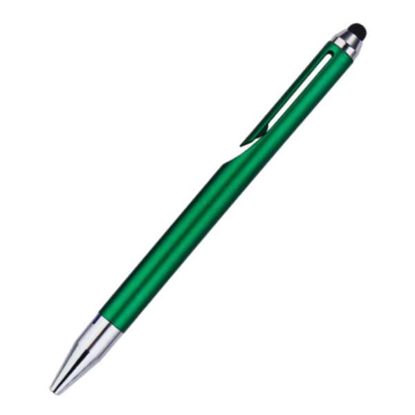 Versatile DualTask Twist-Action Stylus Pen in multiple colors with customizable logo imprint.