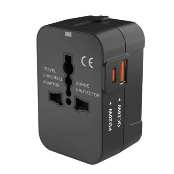 Universal travel adapter with rapid USB charging and global compatibility