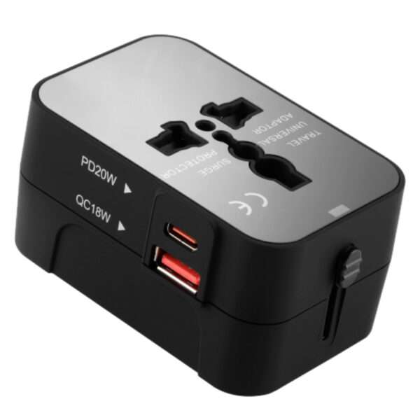 Universal travel adapter with rapid USB charging and global compatibility