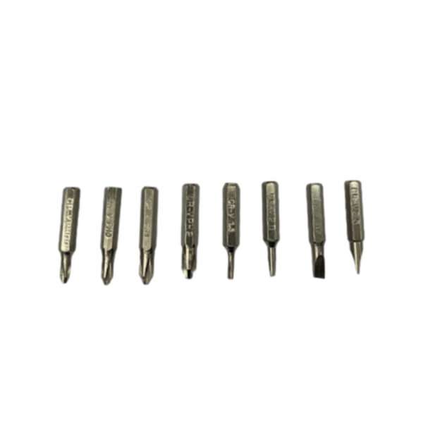 8-in-1 Interchangeable Precision Screwdriver Bits. Set of eight precision screwdriver bits (CR-V steel) for electronics repair.