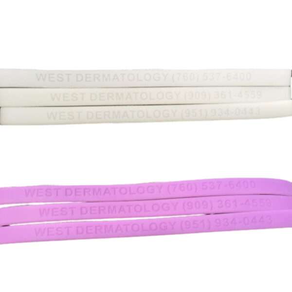 UV-sensitive wristbands changing to purple and blue, showcasing debossed and silkscreened logos.