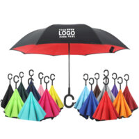 Inverted promotional umbrella with customizable logo space and colorful interior