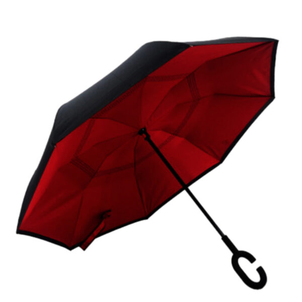 Inverted promotional umbrella with customizable logo space and colorful interior