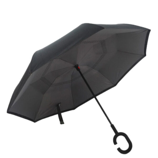 Inverted promotional umbrella with customizable logo space and colorful interior