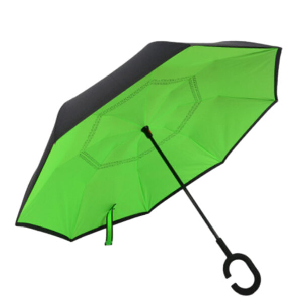 Inverted promotional umbrella with customizable logo space and colorful interior