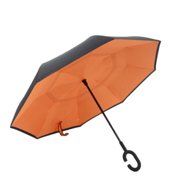 Inverted promotional umbrella with customizable logo space and colorful interior