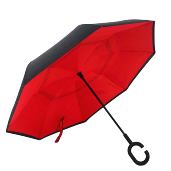 Inverted promotional umbrella with customizable logo space and colorful interior