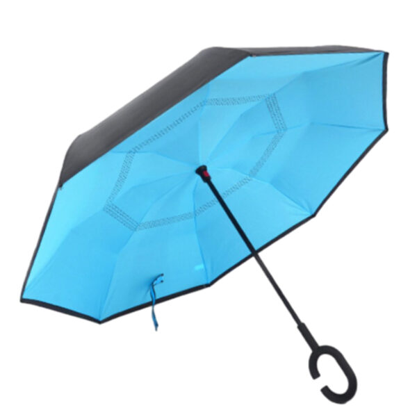 Inverted promotional umbrella with customizable logo space and colorful interior