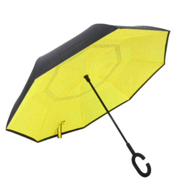 Inverted promotional umbrella with customizable logo space and colorful interior