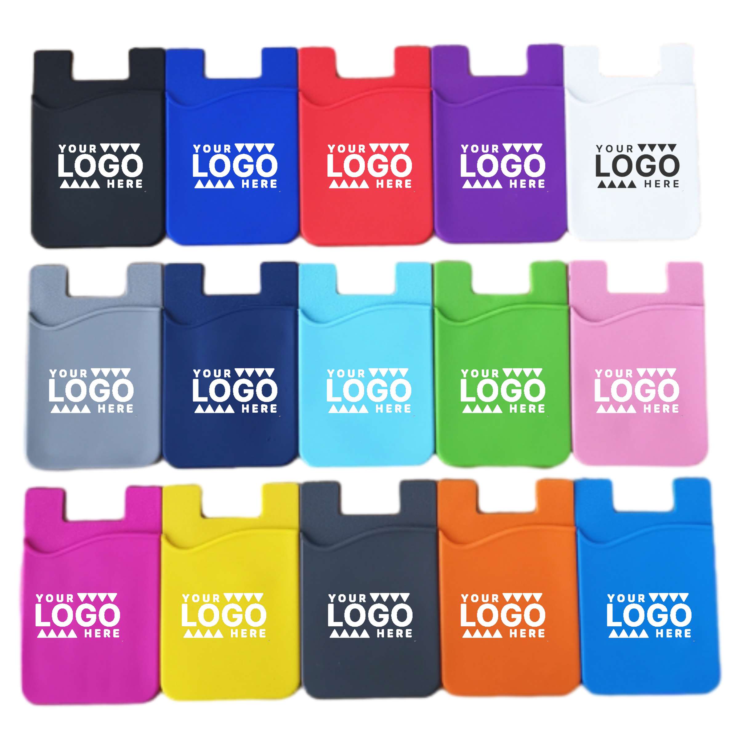 QuickGrip Silicone Phone Wallet attached to various smartphones in vibrant colors.