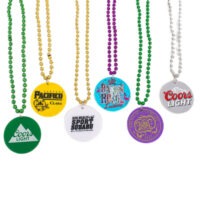 Custom logo round medallion bead necklace for events and promotions.