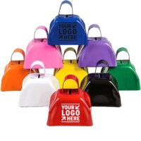 Custom 3-inch cowbell featuring a bold logo imprint and vibrant color.